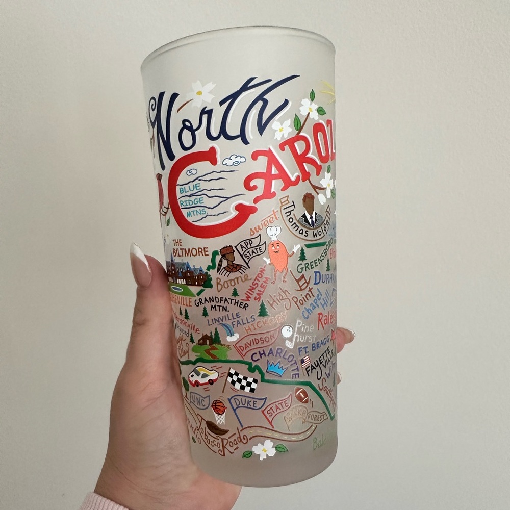 Frosted North Carolina Illustrated Glass Tumbler - Multicolor Artwork